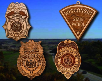 Personalized Wooden Wisconsin State Patrol  Badge or Shoulder Patch Hanging Ornament