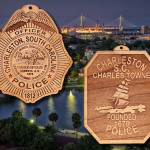 Wooden Charleston SC Police Badge or Patch Ornament