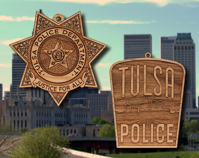 Wooden Tulsa PD Badge or Shoulder Patch Hanging Ornament