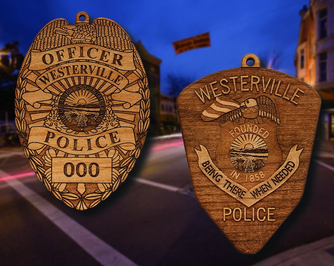 Personalized Wooden Westerville PD Badge or Shoulder Patch Ornament