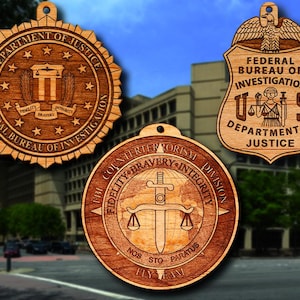 Wooden FBI Badge or Emblem Hanging Ornament