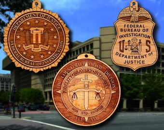 Wooden FBI Badge or Emblem Hanging Ornament
