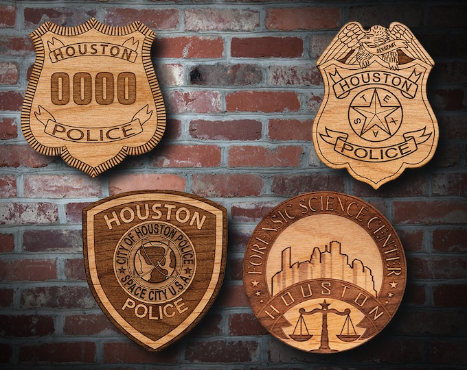 Personalized Wooden Houston PD Badge or Patch Plaque