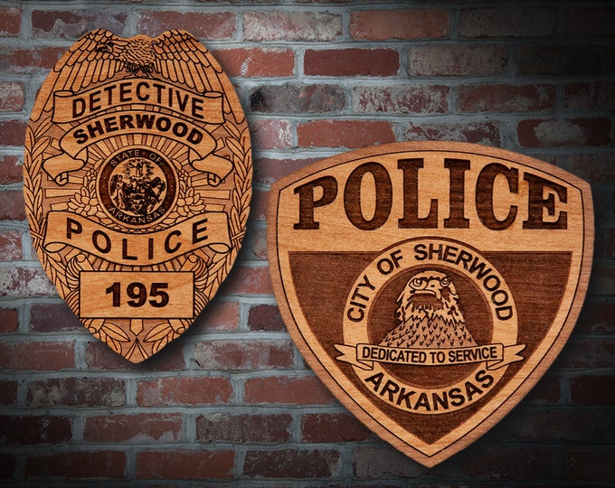 Wooden Sherwood AR Police Badge or Patch Plaque