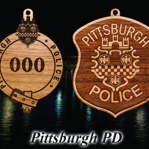 Personalized Wooden Pittsburgh PD Badge or Shoulder Patch Hanging Ornament