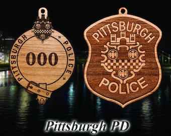 Personalized Wooden Pittsburgh PD Badge or Shoulder Patch Hanging Ornament