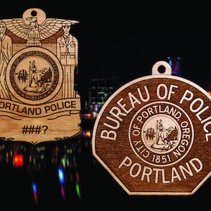 Personalized Wooden Portland Police Badge or Shoulder Patch Hanging Ornament
