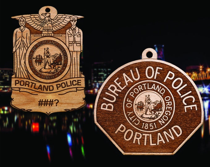 Personalized Wooden Portland Police Badge or Shoulder Patch Hanging Ornament