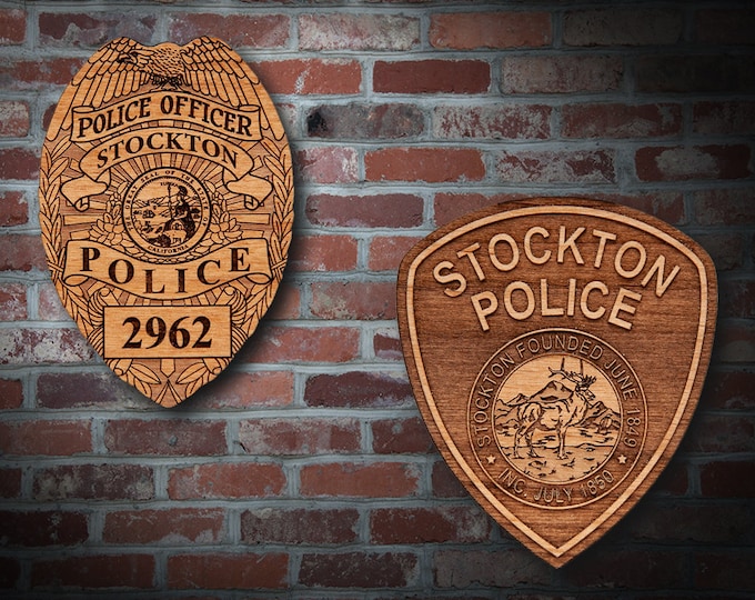 Wooden Stockton CA Badge or Patch Plaque