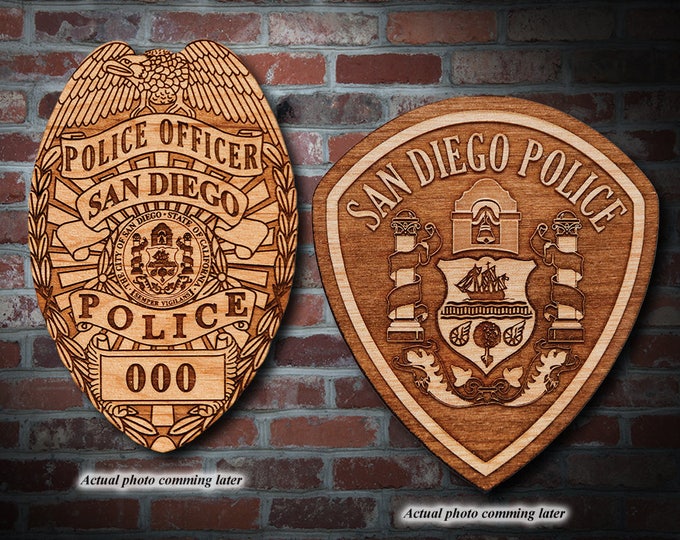 Personalized Wooden San Diego Police Badge or Patch Plaque