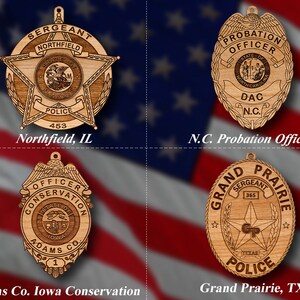 Personalized Wooden  Police Badge or Shoulder Patch Hanging Ornament 3