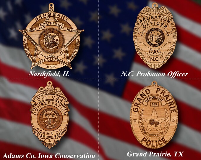 Personalized Wooden  Police Badge or Shoulder Patch Hanging Ornament 3
