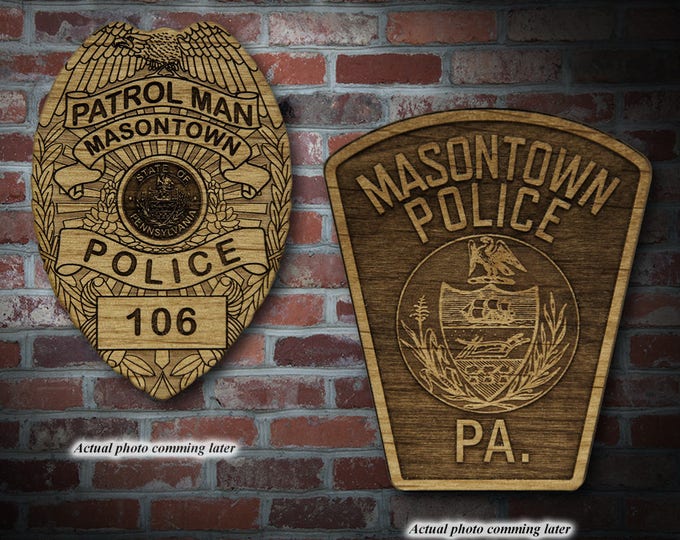 Wooden Masontown Pa. Police Badge or Patch Plaque