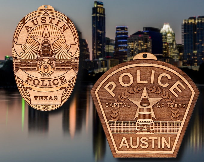 Wooden Austin TX Police Badge or Shoulder Patch Ornament