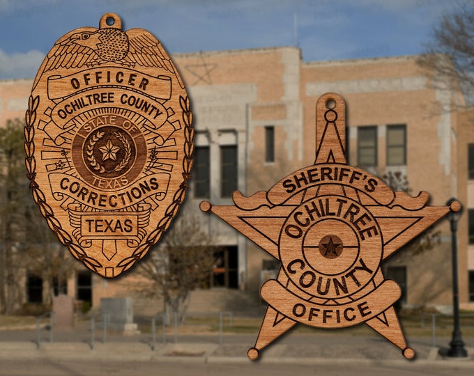 Wooden Ochiltree Co. TX Badge or Shoulder Patch Ornament