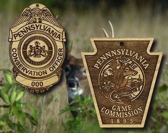 Wooden PA Conservation Officer Badge and Patch Ornament
