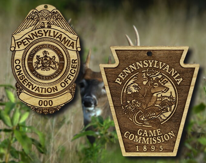 Wooden PA Conservation Officer Badge and Patch Ornament