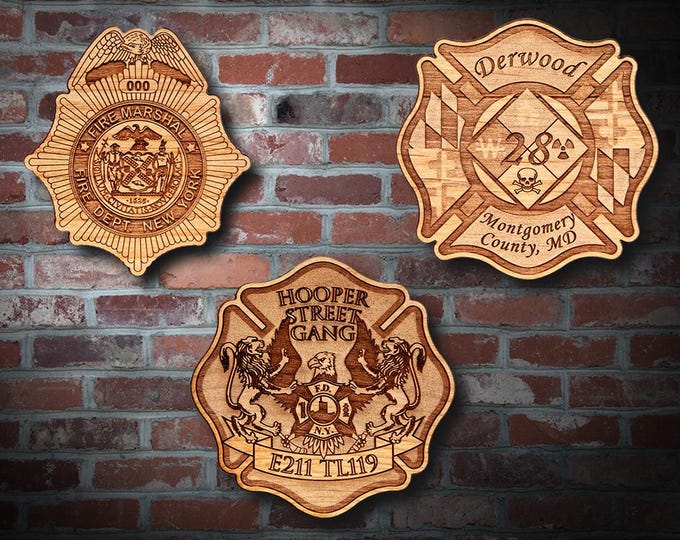 Misc. Wooden EMS FD Badge or Patch Plaque #26
