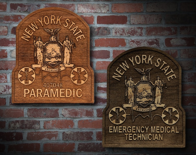 Wooden Fire Dept. & EMS Badge or Patch Plaque 1