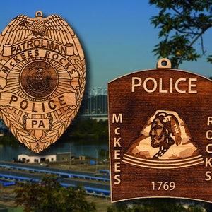 Personalized Wooden McKees Rocks PD Badge or Shoulder Patch Hanging Ornament