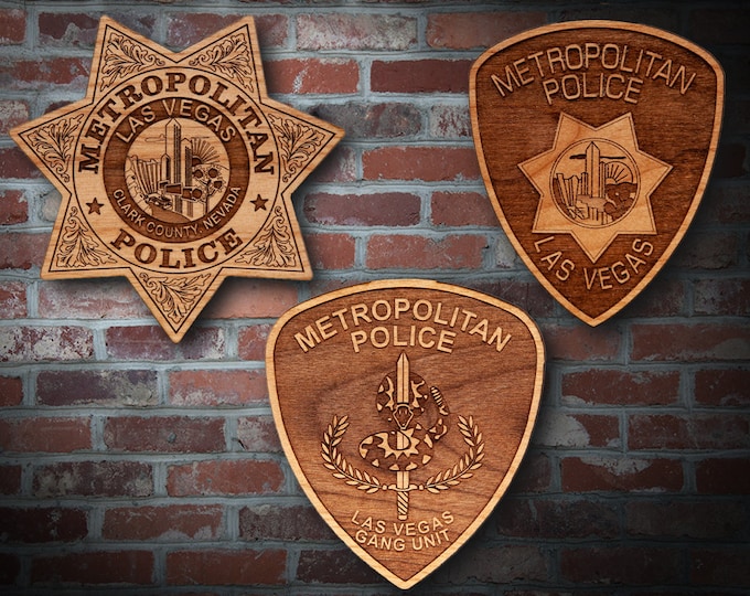 Wooden Las Vegas PD Badge or Patch Plaque
