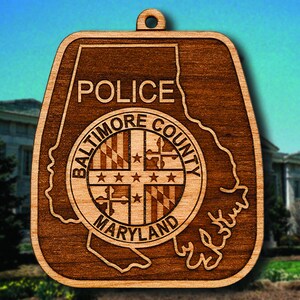 Wooden Baltimore County Police Badge or Shoulder Patch Hanging Ornament Shoulder Patch