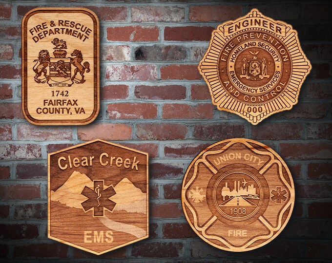 Misc. Wooden EMS FD Badge or Patch Plaque #8