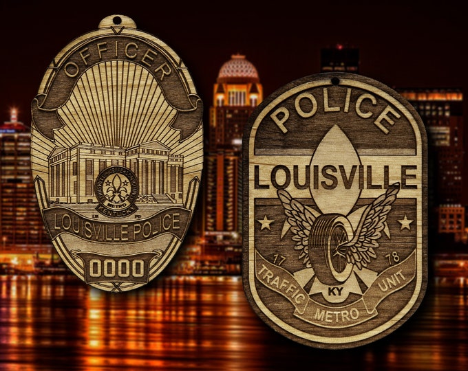 Wooden Louisville KY PD Badge or Shoulder Patch Ornament