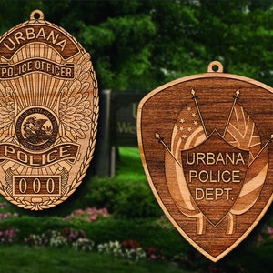Personalized Wooden Urbana Police Badge or Shoulder Patch Hanging Ornament