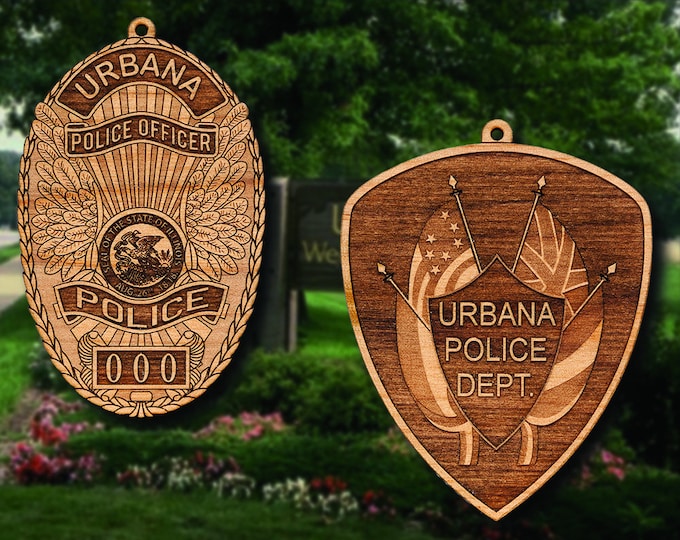 Personalized Wooden Urbana Police Badge or Shoulder Patch Hanging Ornament