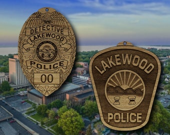 Personalized Wooden Lakewood OH Badge or Patch Ornament