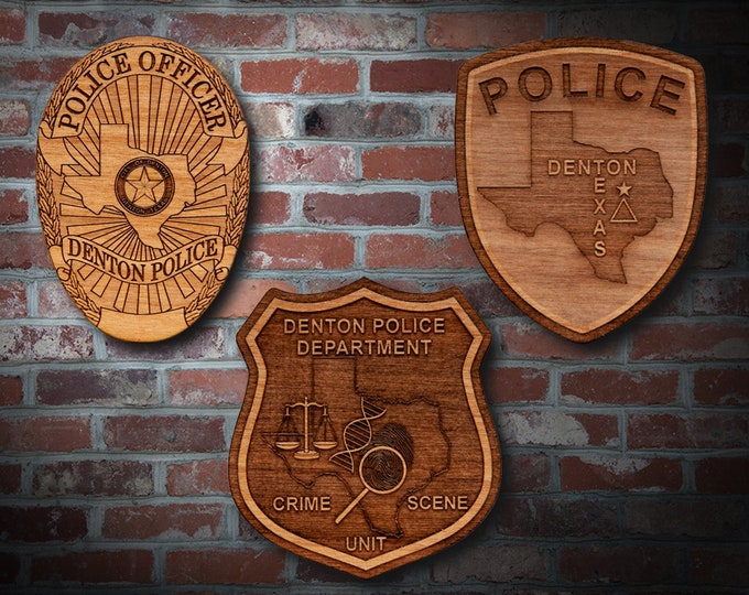 Wooden Denton TX Badge or Patch Plaque