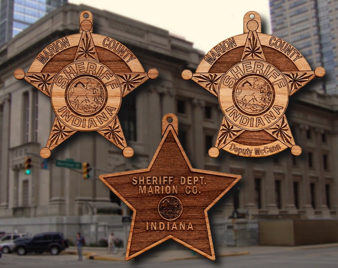 Wooden Marion Co. IN Sheriff Badge or Shoulder Patch Ornament