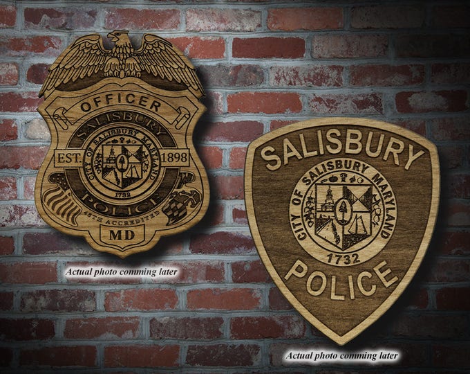 Wooden Salisbury MD Police Badge or Patch Plaque