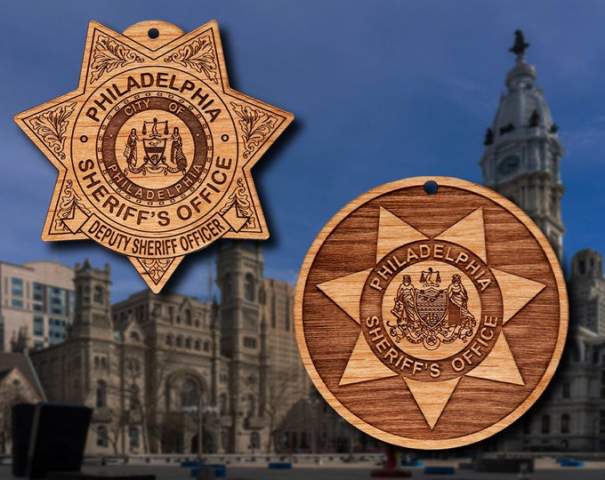 Wooden Philadelpha Sheriff Badge or Shoulder Patch Ornament
