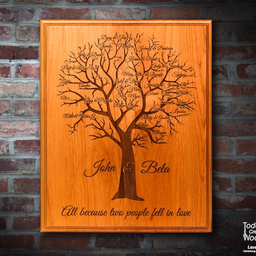 Engraved Family Tree on Solid Wood Etsy