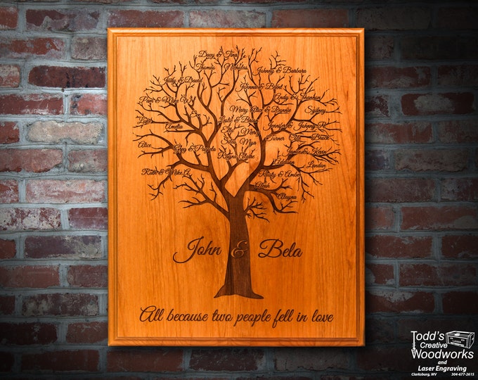 Engraved Family tree on solid wood