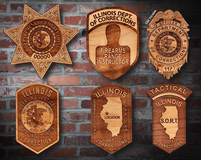 Wooden Illinois DOC Police Badge or Patch Plaque