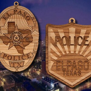 Personalized Wooden El Paso PD Badge or Shoulder Patch Hanging Ornament
