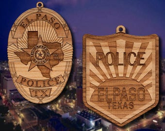 Personalized Wooden El Paso PD Badge or Shoulder Patch Hanging Ornament