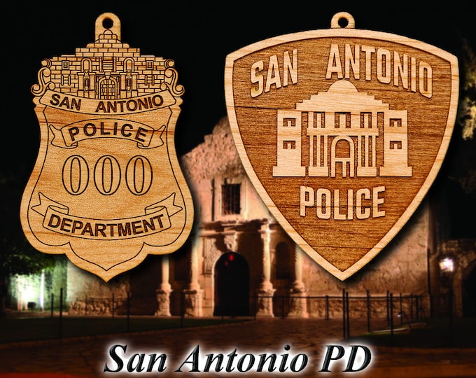 Personalized Wooden San Antonio PD Badge or Shoulder Patch Hanging Ornament