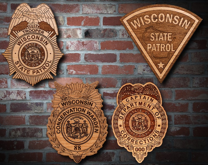 Personalized Wooden Wisconsin State Patrol Badge or Patch Plaque