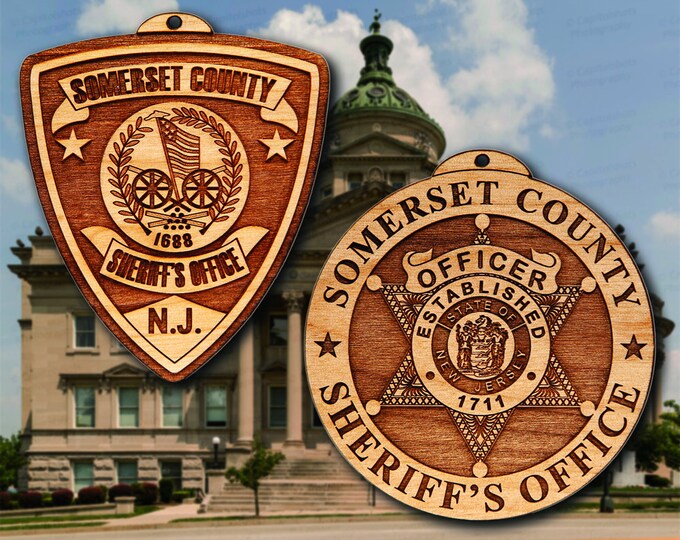 Wooden Somerset Co NJ Sheriff Badge or Patch Ornament