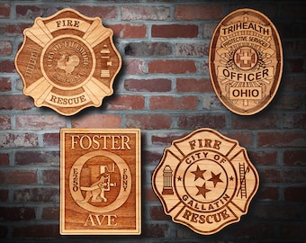 Misc. Wooden EMS FD Badge or Patch Plaque #20