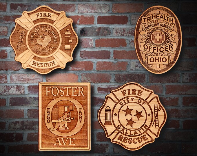 Misc. Wooden EMS FD Badge or Patch Plaque #20