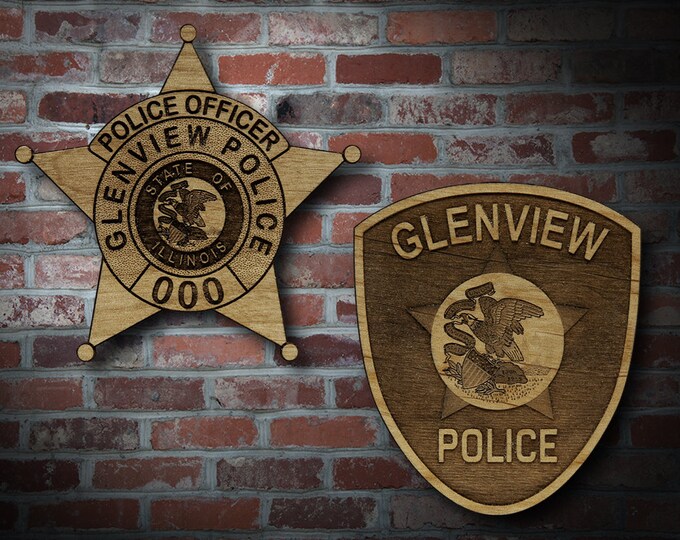 Wooden Glenview IL Badge or Patch Plaque