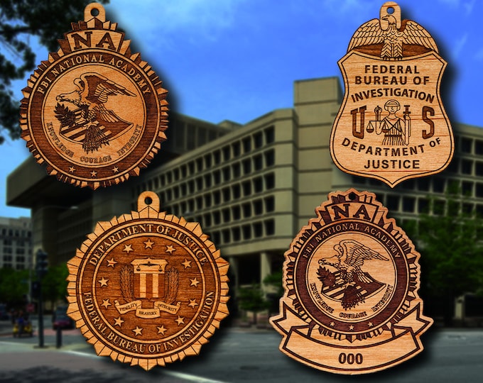 Wooden FBI Badge or Emblem Hanging Ornament