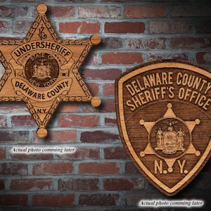 Wooden Delaware County Sheriff Badge or Patch Plaque