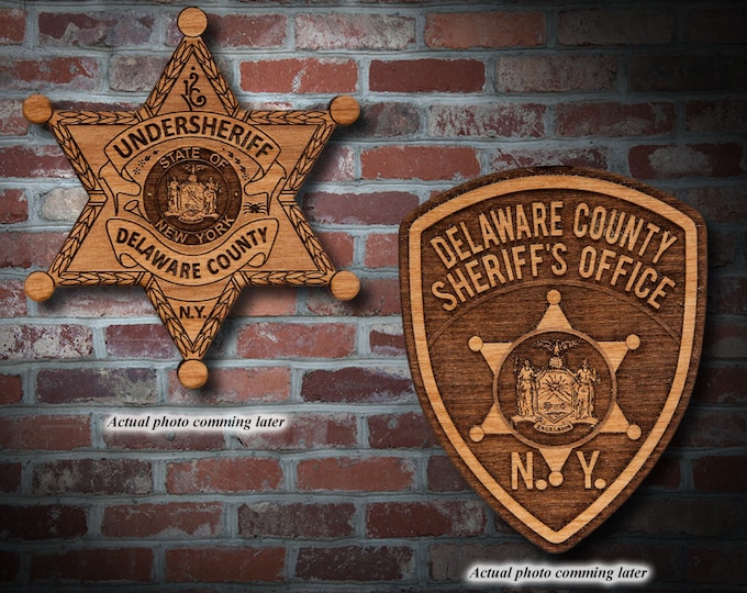 Wooden Delaware County Sheriff Badge or Patch Plaque