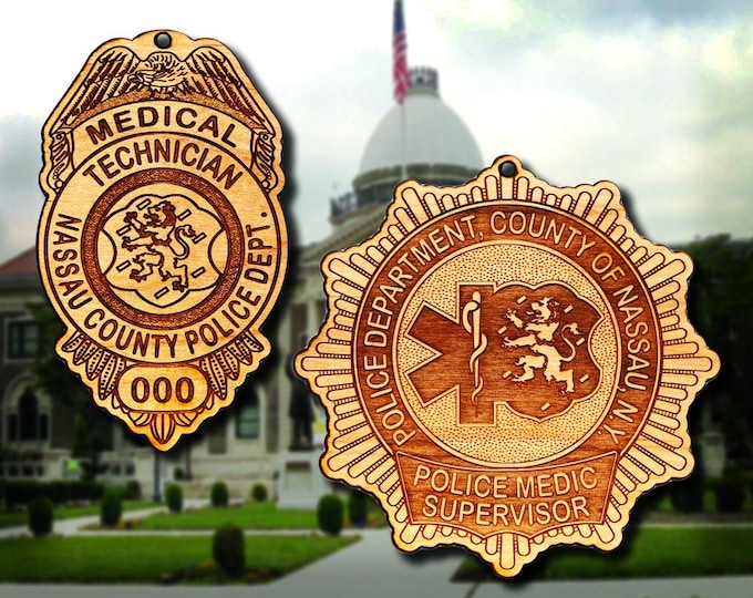 Personalized Wooden Nassau County Police Badge or Shoulder Patch Ornament 2